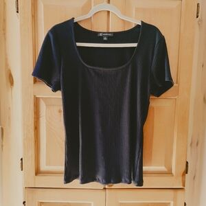 INC International Concepts Short Sleeve Square neck Black Top Sz XL